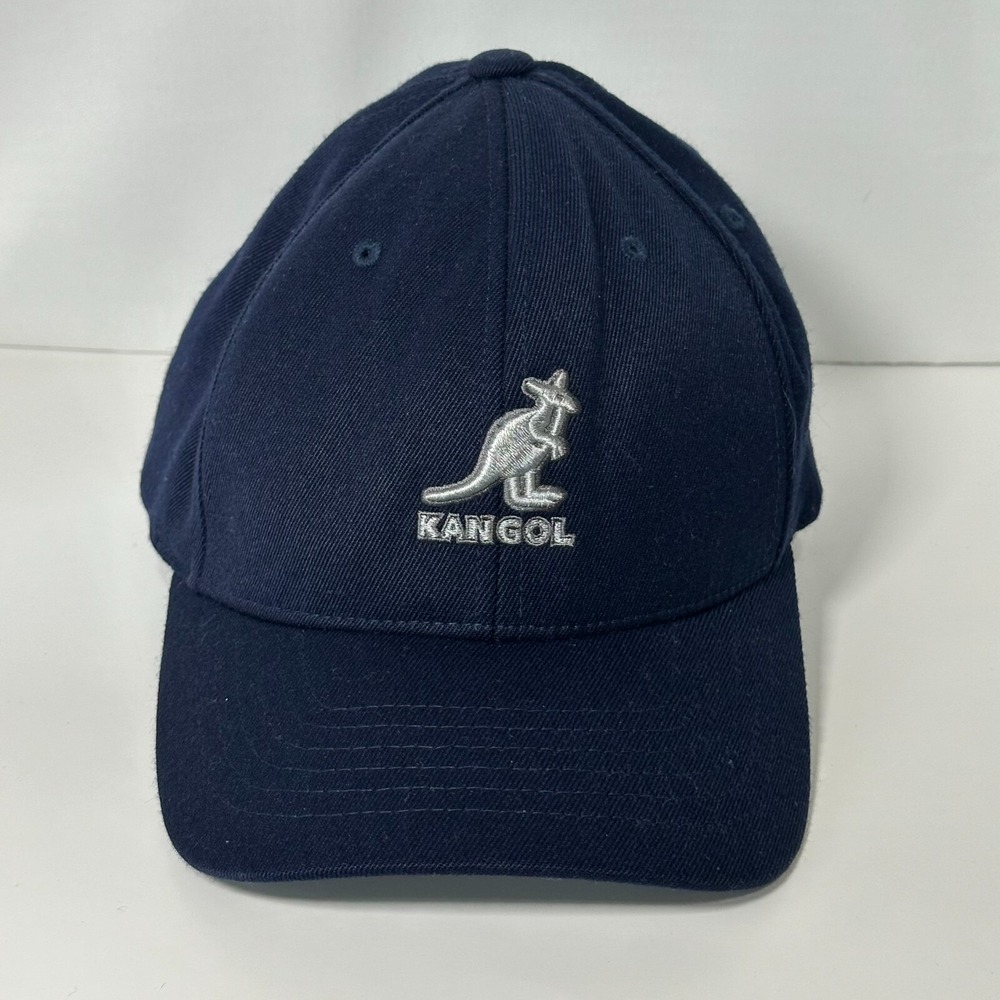 Kangol Baseball Hat Cap Adult Wool Blend Tweed Flexfit Navy L/XL  Fitted Logo